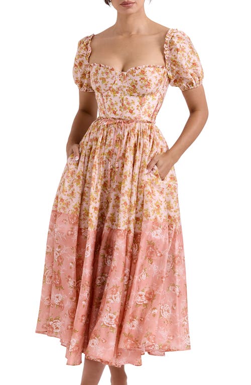 HOUSE OF CB HOUSE OF CB PENELOPE FLORAL PUFF SLEEVE CORSET MAXI DRESS 