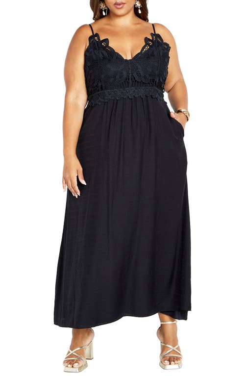 City Chic Martina Lace Trim Dress in Black 