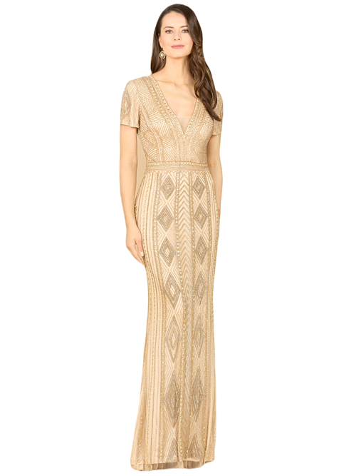 Lara New York Closed Back, Cap Sleeve Dress In Champagne