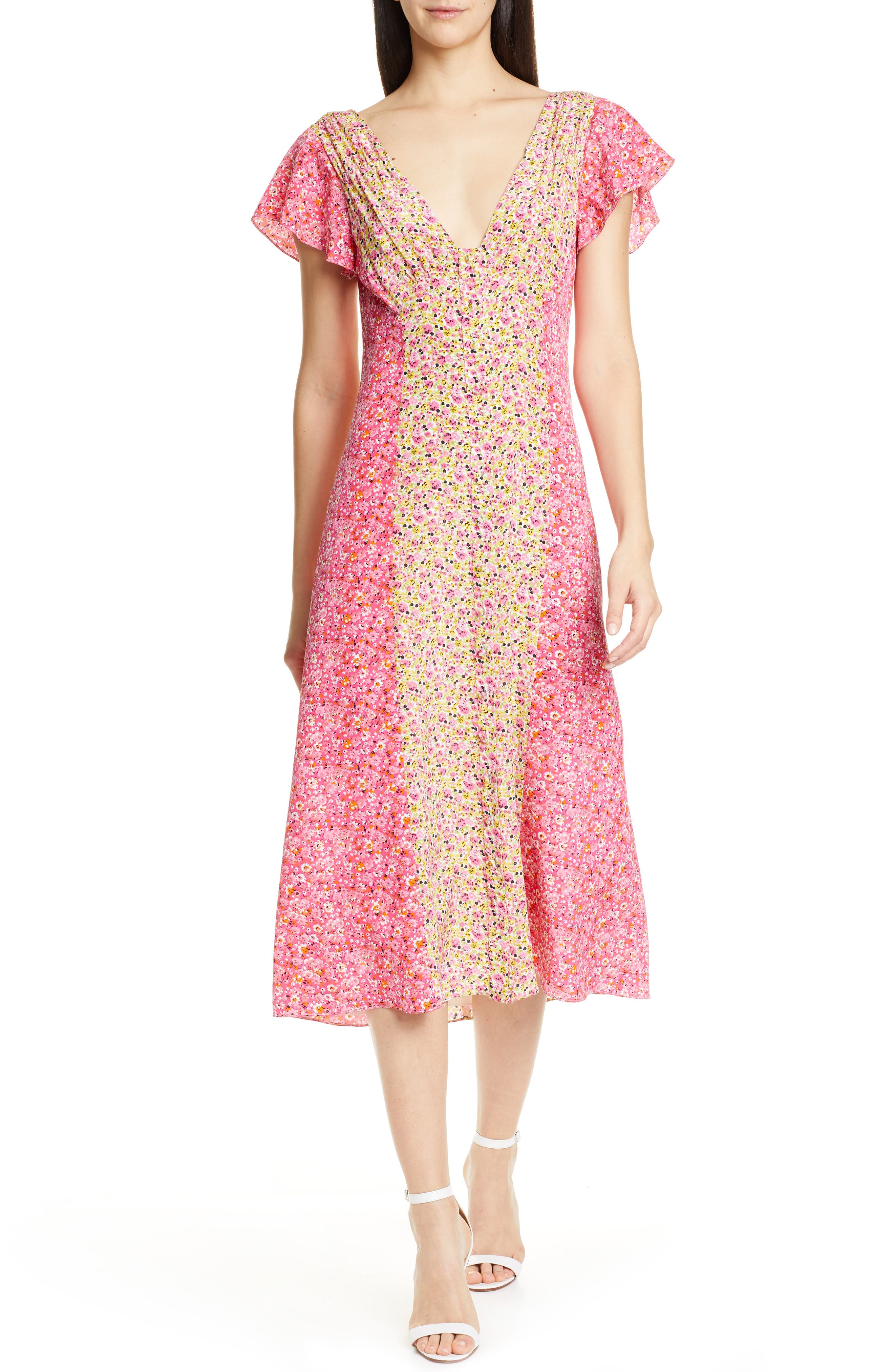 Cinq A Sept Jessica Floral Stripe Midi Dress, White