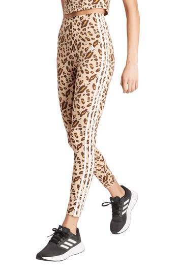 Adidas Originals Adidas 3-stripes Leopard Print High Waist Leggings In Brown