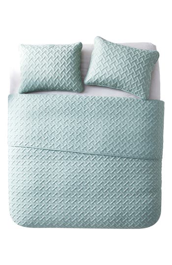 Vcny Home Nina Embossed Basketweave Quilt Set In Blue