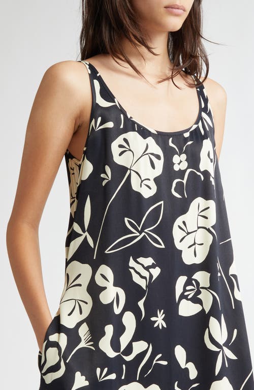 Shop Marimekko Seurassa Nokturno Floral Satin Maxi Slipdress In Black Off White