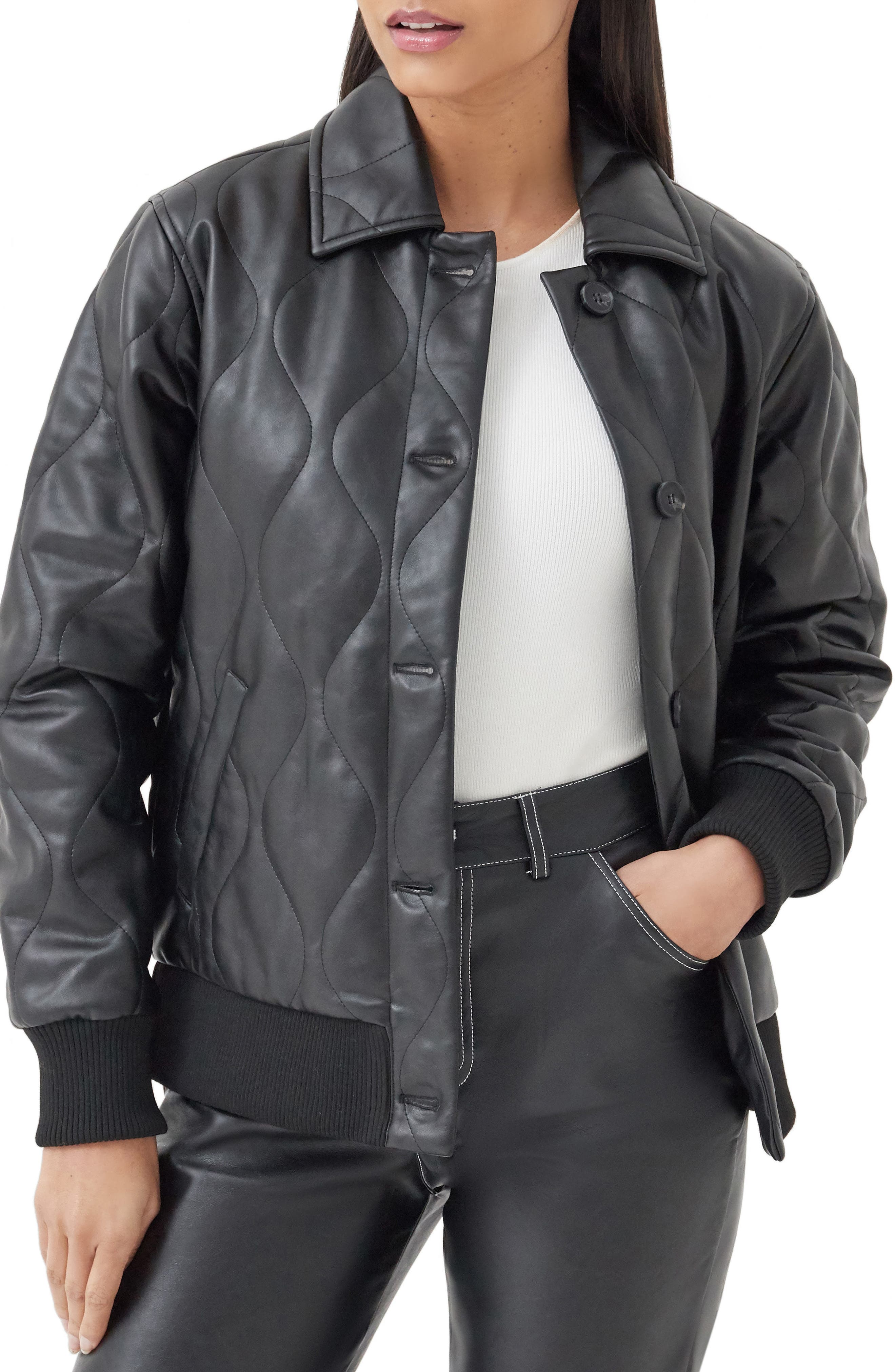 leather quilted bomber jacket