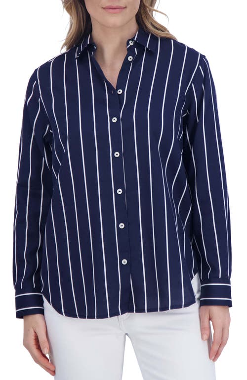 Stripe Tunic Button-Up Shirt in Navy