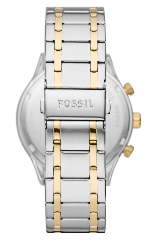 Shop Fossil Fenmore Three-hand Quartz Stainless Steel Bracelet Watch, 44mm In Silver/gold