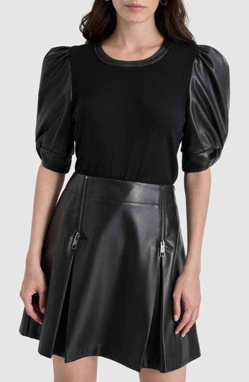 Shop Dkny Mixed Media Rib Top In Black