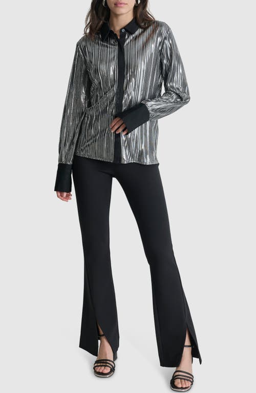 Shop Dkny Foil Pleated Button-up Shirt In Silver