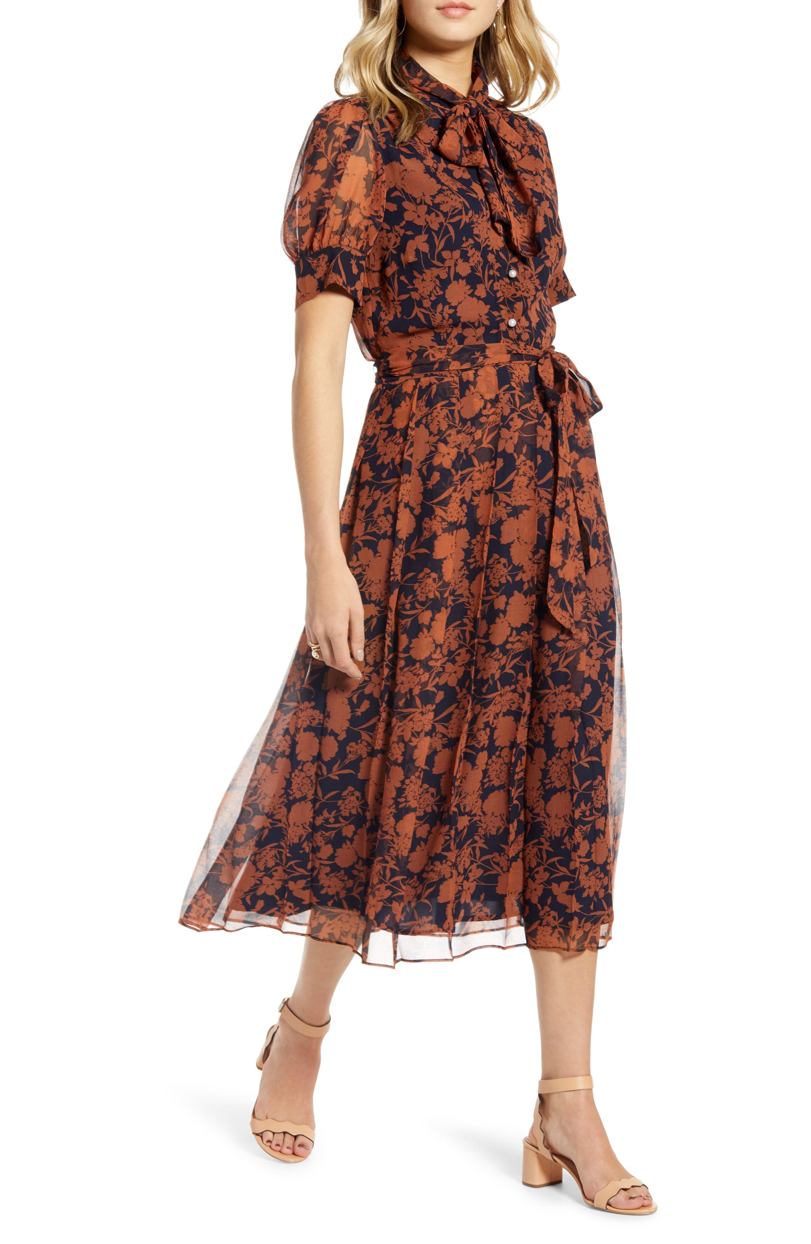 1901 Floral Print Button Front Pleated 