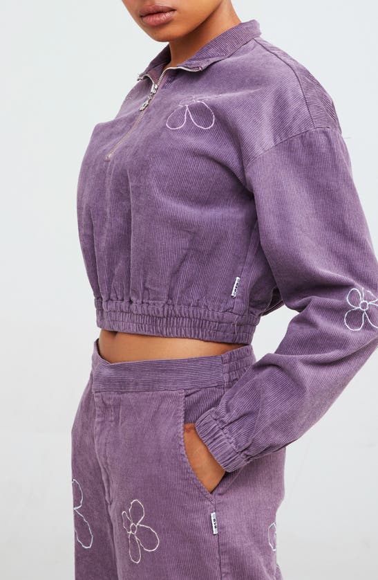 Shop Samii Ryan Daisy Gal Corduroy Quarter Zip Jacket In Purple