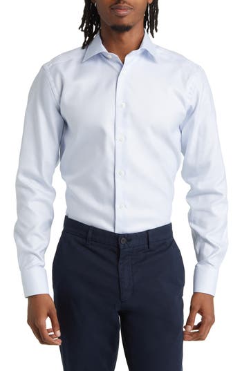 Eton Slim Fit Textured Solid Cotton Shirt In Lt/pastel Blue