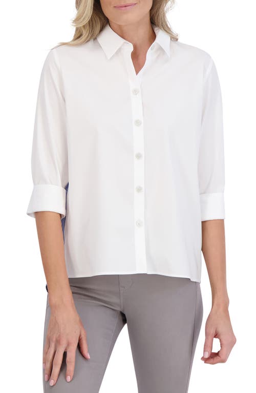Foxcroft Kelly Colorblock Cotton Blend Button-Up Shirt Blue White Stripe at Nordstrom,