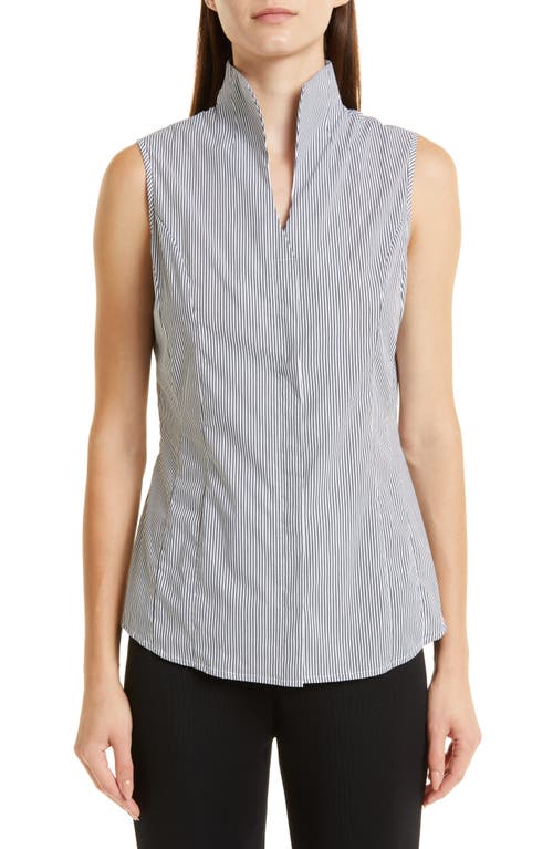 Misook Pinstripe Sleeveless Stretch Blouse In Black/white