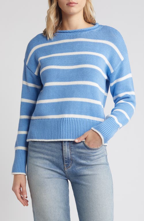 Shop Caslonr Caslon(r) Easy Pima Cotton Roll Neck Sweater In Blue Lake- Ivory Cloud Stripe