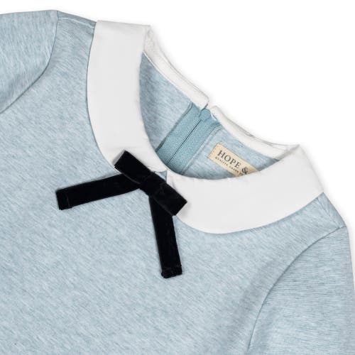 Shop Hope & Henry Baby Girls' French Look Ponte Dress With Bow, Infant In Dusty Blue Heather