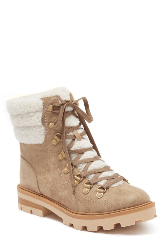 Nine West Rory Faux Shearling Lined Lug Sole Leather Bootie In Natural ...