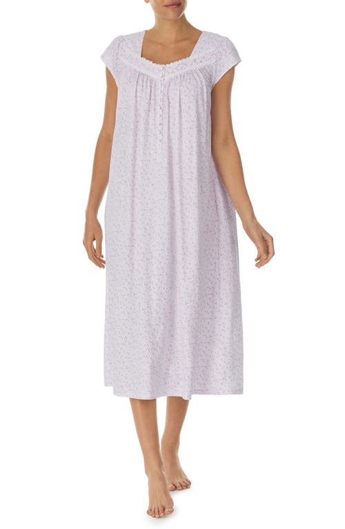 Eileen West Floral Print Cotton Nightgown in Pink/Bud