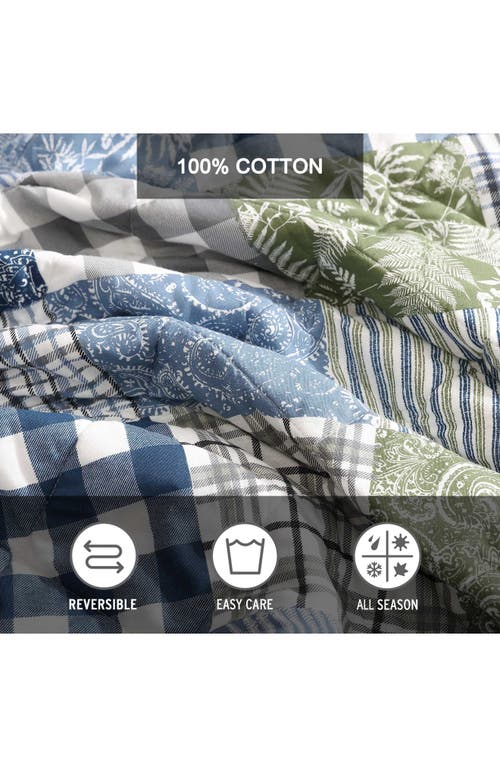 Eddie Bauer Cozy Plaid Cotton Quilt 3-piece Set In Blue/green