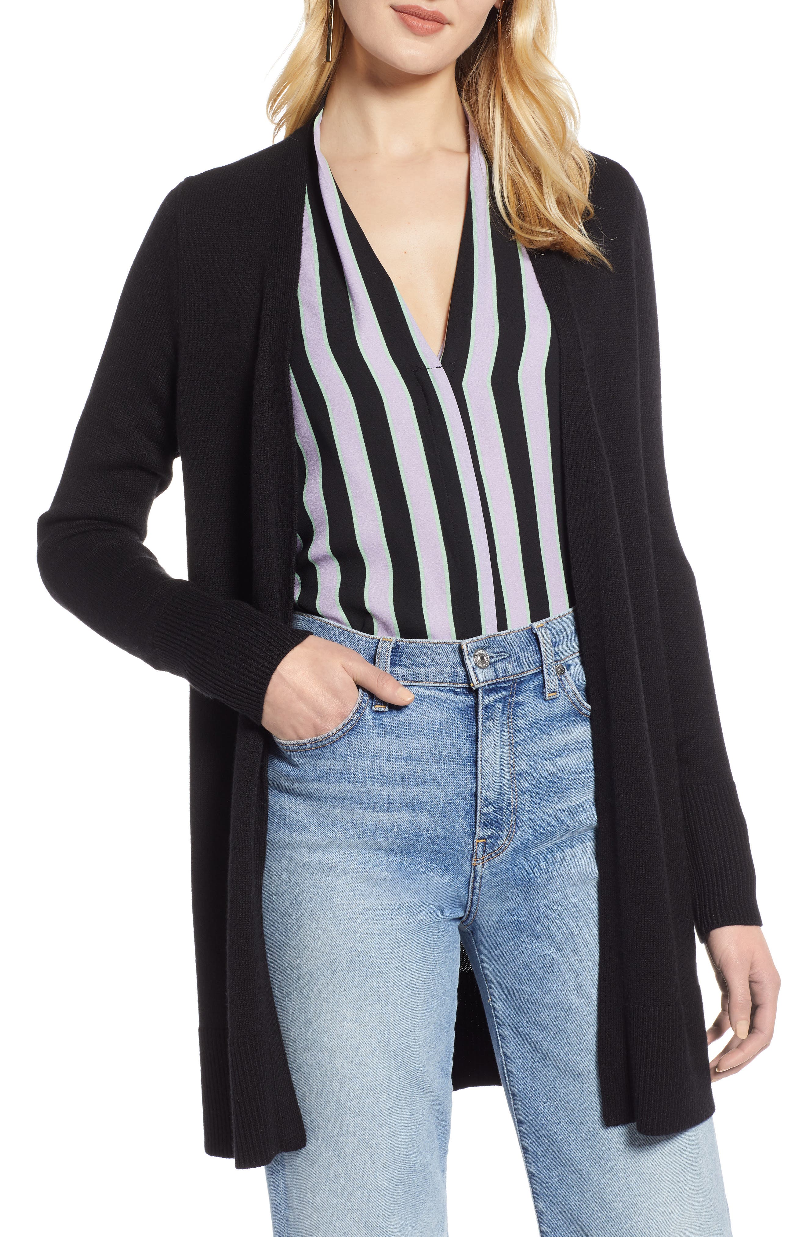 Petite Halogen Long Cardigan, Black