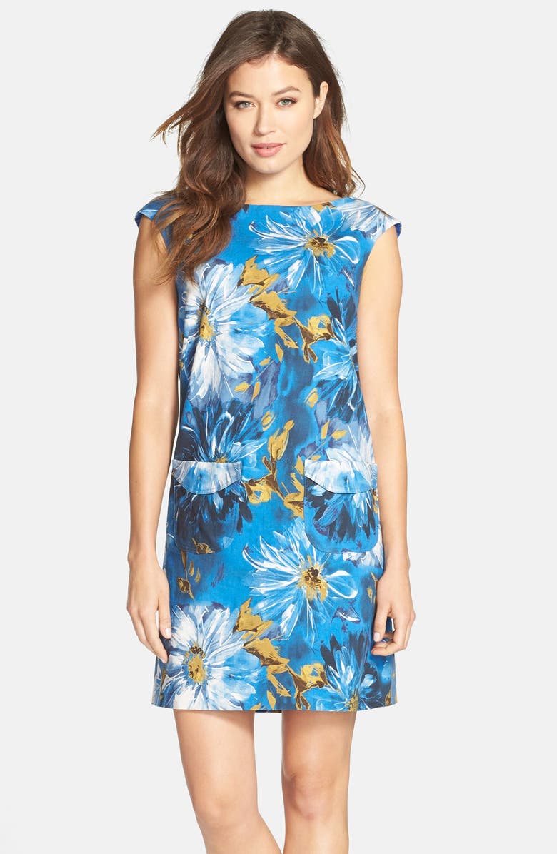 Tahari Floral Print Linen Blend Shift Dress (Regular & Petite) | Nordstrom