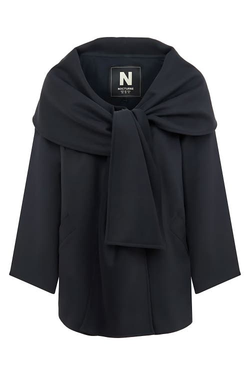Nocturne Draped Coat With Front Tie Detail In Navy Blue