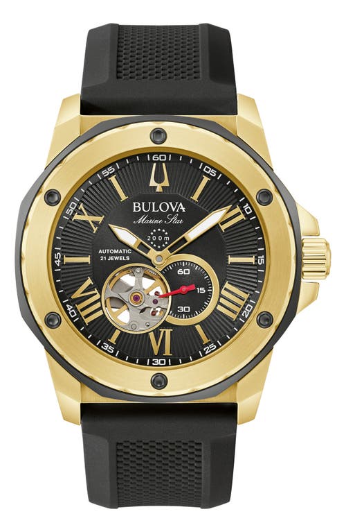 BULOVA Marine Star Series A Silicone Strap Watch, 44mm in Gold-Tone at Nordstrom