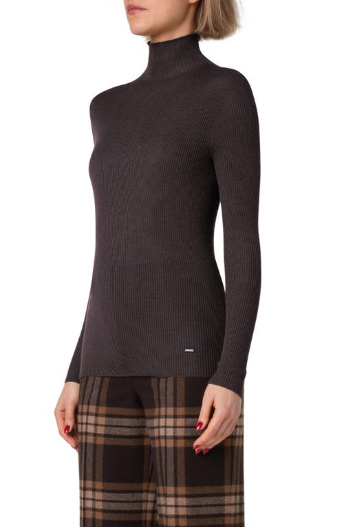 Shop Akris Cashmere & Silk Fine Rib Funnel Neck Sweater In Dark Vicuna