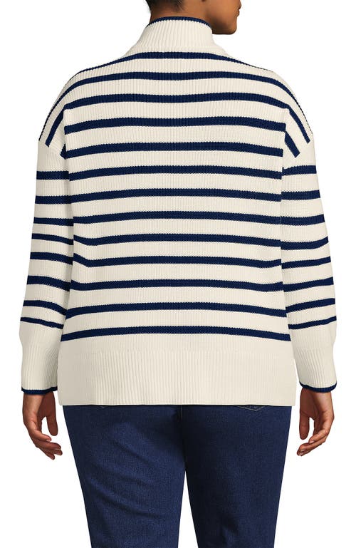 Lands' End Plus Size Drifter Cotton Quarter Zip Pullover Sweater In Ivory/navy Stripe