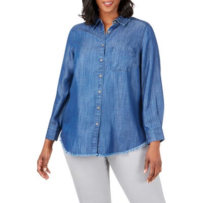 Plus Size Foxcroft Haven Tencel Lyocell Shirt, Blue
