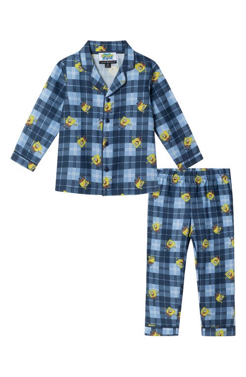 Andy & Evan Kids' SpongeBob® Plaid Flannel Two-Piece Pajamas in Navy 