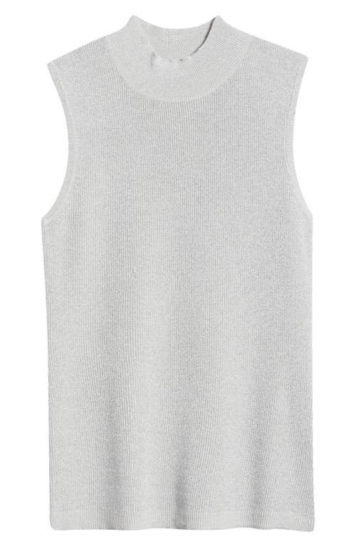 Shop Tahari Asl Metallic Sleeveless Mock Neck Sweater In Silver