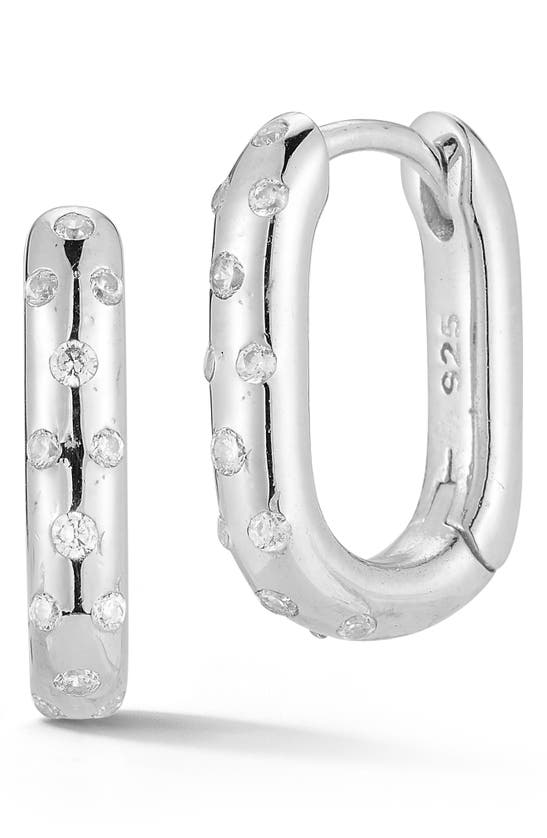 Sphera Milano Rhodium Plated Sterling Silver Cz Oval Hoop Earrings
