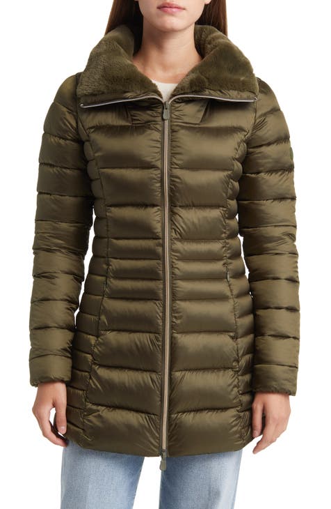 Topshop Tall longline puffer jacket in forest green