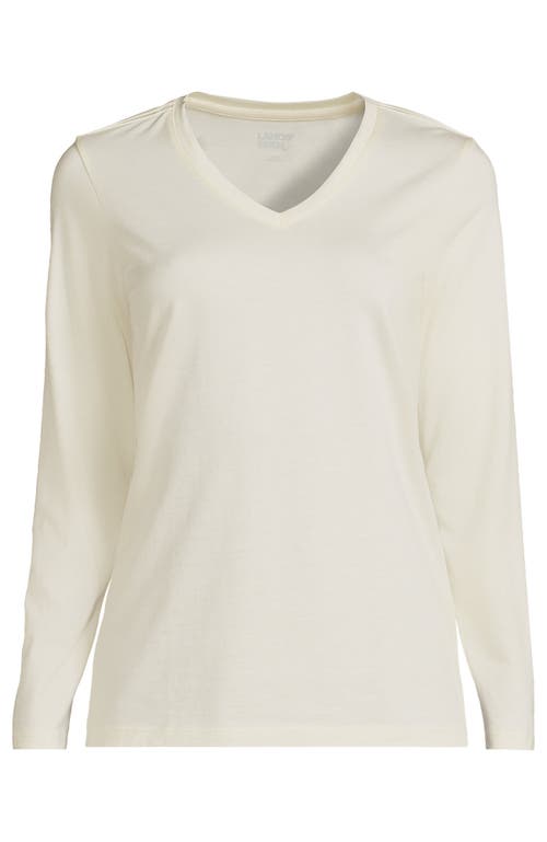 Shop Lands' End Relaxed Supima Cotton Long Sleeve V-neck T-shirt In Fresh Ivory