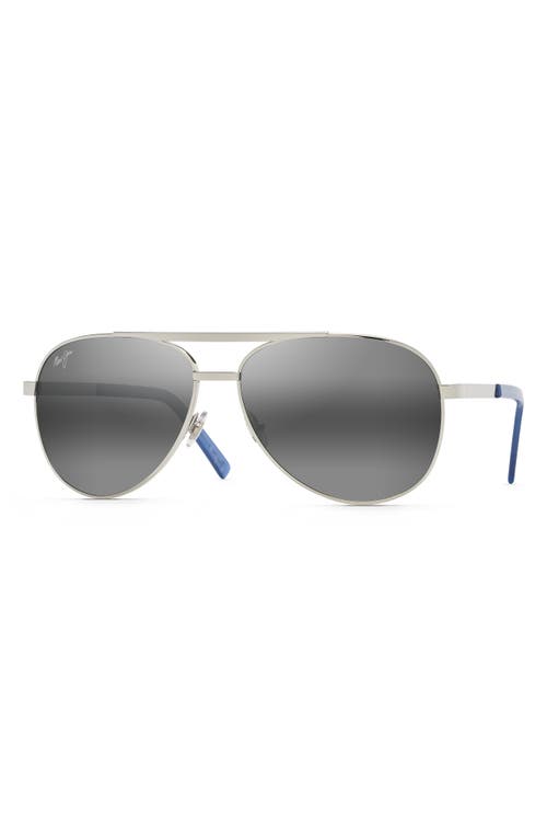 Maui Jim Seacliff 61mm Polarized Aviator Sunglasses In Silver/grey Gradient