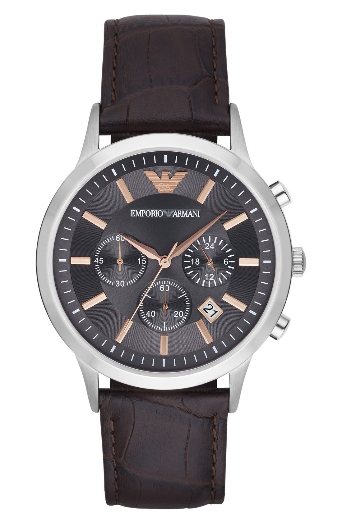 Emporio Armani Chronograph Leather Strap Watch, 43mm Nordstrom