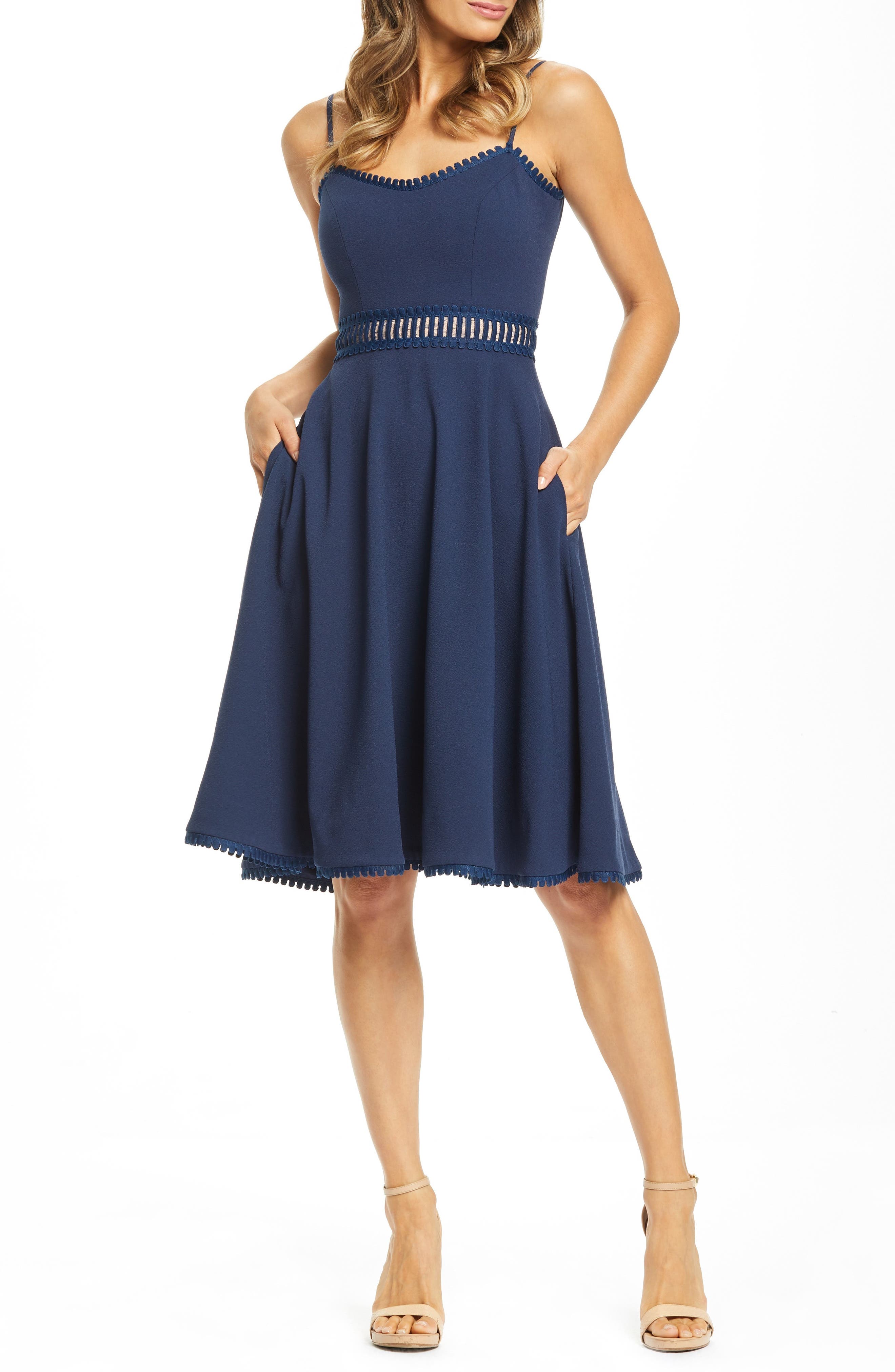 Dress The Population Harlow A-Line Cocktail Dress, Blue