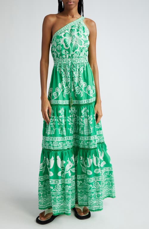 FARM Rio Sweet Garden One-Shoulder Tiered Maxi Dress in Sweet Garden Green at Nordstrom, Size Xx-Small