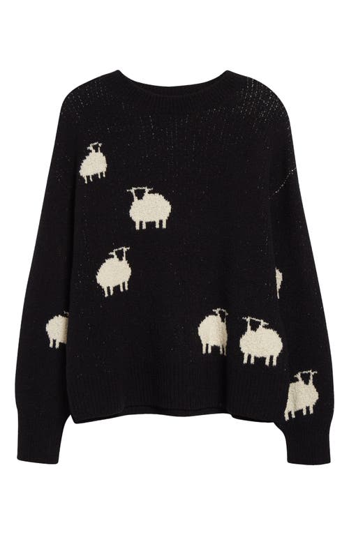 Shop Margaret O'leary Sheep Cotton Blend Crewneck Sweater In Black/ivory