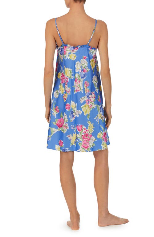 Shop Lauren Ralph Lauren Floral Ruffle Satin Nightgown In Blu/flor