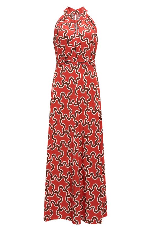 Shop Diane Von Furstenberg Nyck Abstract Print Halter Neck Midi Dress In Cloud Patch Red Sm