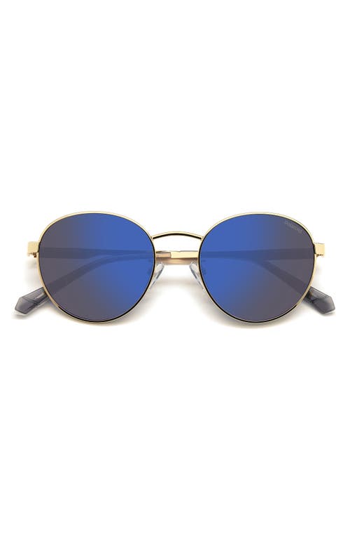 52mm Polarized Round Sunglasses in Gold/Blue Mirror Polar