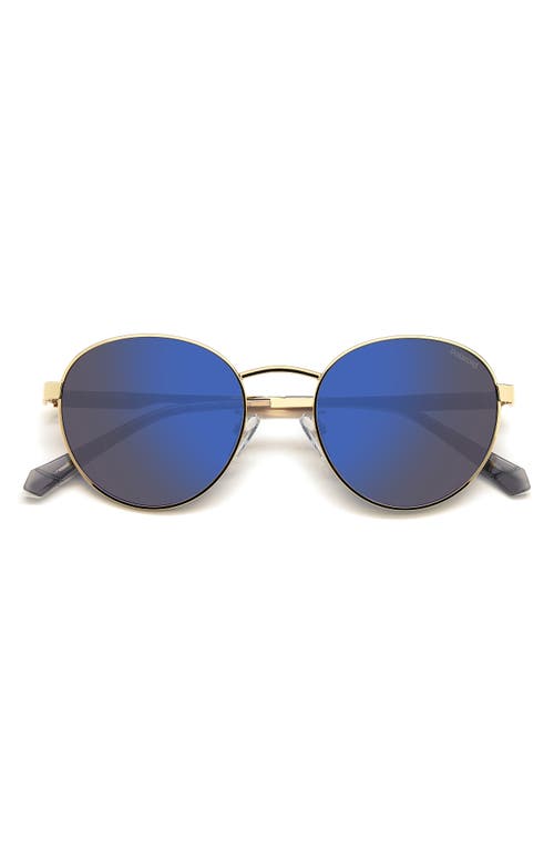 Polaroid 52mm Polarized Round Sunglasses In Gold/blue Mirror Polar