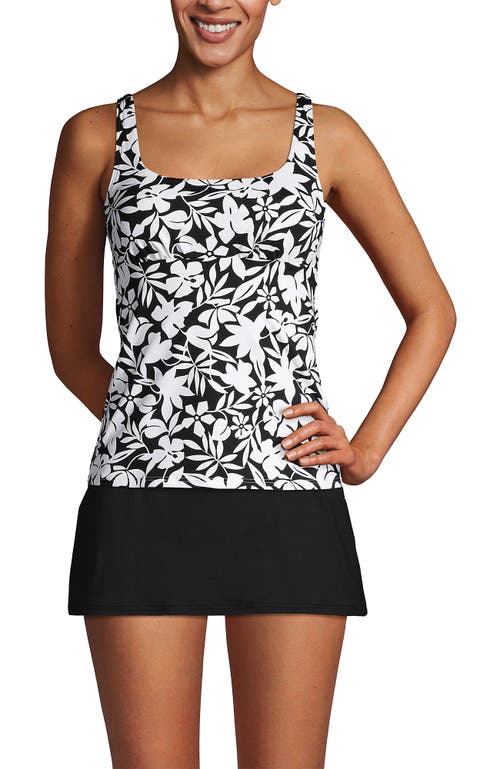 Shop Lands' End Long Torso Square Neck Underwire Tankini Swimsuit Top In Black Havana Floral