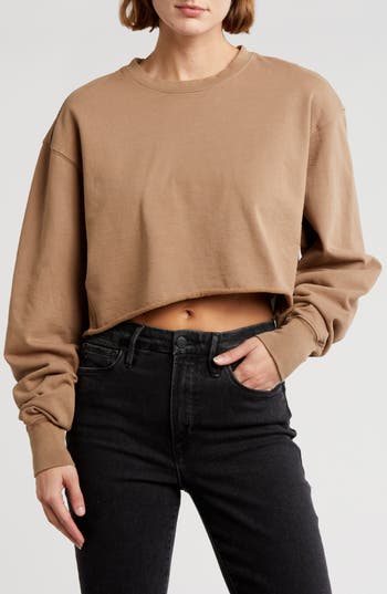 GOOD AMERICAN GOOD AMERICAN CROPPED & COOL COTTON FLEECE SWEATSHIRT 
