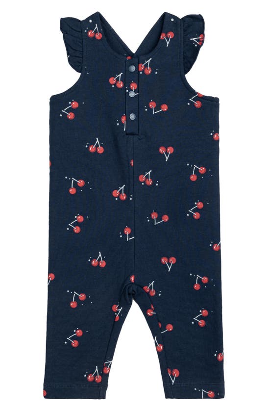 Miles The Label Babies' Cherry Print French Terry Organic Cotton Romper In Navy