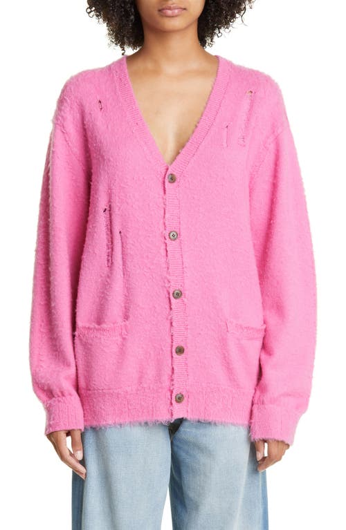 R13 Shaggy Oversize Distressed Merino Wool Cardigan in Pink