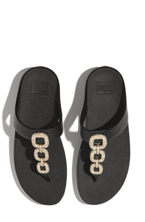 Fitflop Fino Crystal-chain Leather Toe-post Sandals In Black