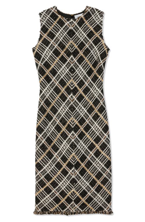 Shop St John St. John Evening Sparkle Plaid Tweed Knit Sheath Dress In Black/ecru/gold Multi