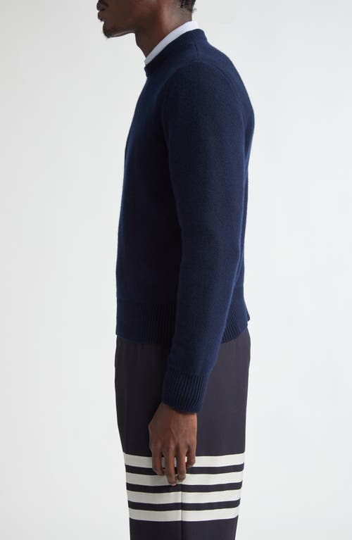 Shop Thom Browne Washed Wool Piqué Sweater In Navy